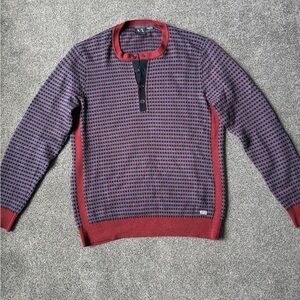 Armani Exchange Men's Red & Navy Patterned Henley Sweater